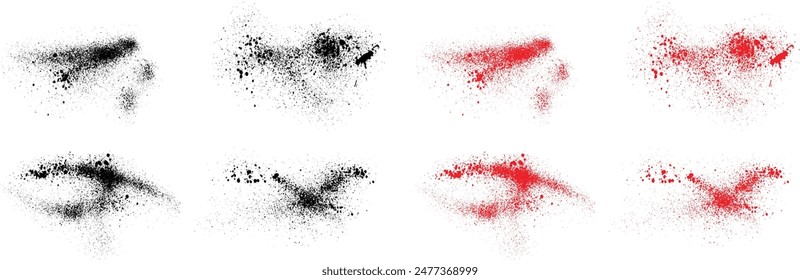 Creative set of black and red color blood paint grunge brush stroke set. Grunge ink brush stroke