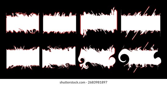 Creative set of black and white grunge frames featuring distressed textures, abstract swirls, and decorative border designs. Ideal for posters, flyers, banners, invitations, and digital art projects.