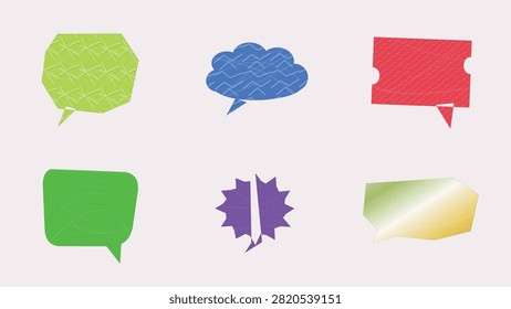 A creative set of colorful patterned speech bubbles including cloud shapes, starbursts, and geometric frames. Perfect for comic book art, social media posts, UI UX design, messaging apps, dynamic banners, and promotional stickers.

#SpeechBubbles #VectorDesign #GraphicAssets #ComicCallouts #DialogueBoxes #ChatUI #CreativeGraphics #DesignElements #VectorGraphics #Illustration
