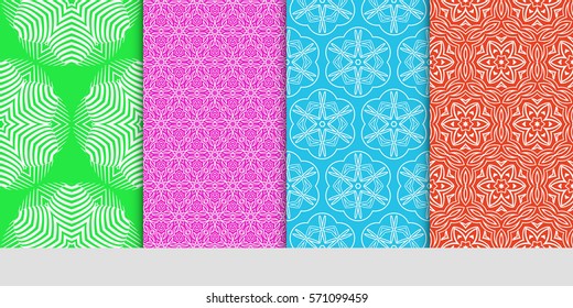 creative set of decorative geometric line pattern. linear floral seamless ornament. vector illustration. for design, wallpaper, fabric, invitation, brochure