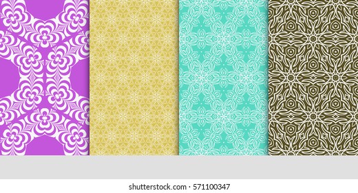 creative set of decorative geometric line pattern. linear floral seamless ornament. vector illustration. for design, wallpaper, fabric, invitation, brochure