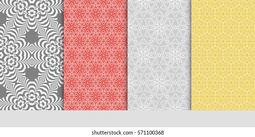 creative set of decorative geometric line pattern. linear floral seamless ornament. vector illustration. for design, wallpaper, fabric, invitation, brochure