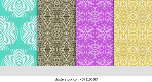 creative set of decorative geometric line pattern. linear floral seamless ornament. vector illustration. for design, wallpaper, fabric, invitation, brochure