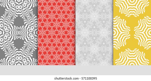 creative set of decorative geometric line pattern. linear floral seamless ornament. vector illustration. for design, wallpaper, fabric, invitation, brochure