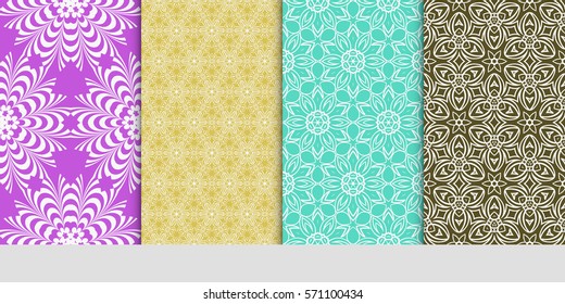 creative set of decorative geometric line pattern. linear floral seamless ornament. vector illustration. for design, wallpaper, fabric, invitation, brochure