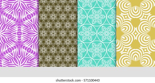 creative set of decorative geometric line pattern. linear floral seamless ornament. vector illustration. for design, wallpaper, fabric, invitation, brochure