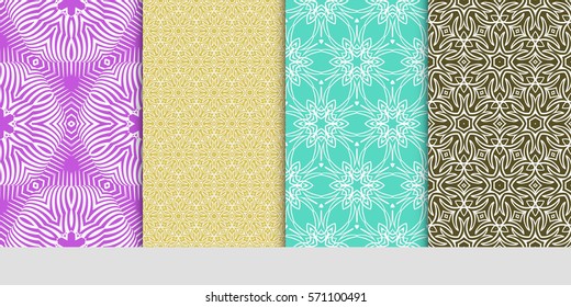 creative set of decorative geometric line pattern. linear floral seamless ornament. vector illustration. for design, wallpaper, fabric, invitation, brochure