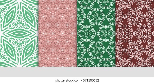 creative set of decorative geometric line pattern. linear floral seamless ornament. vector illustration. for design, wallpaper, fabric, invitation, brochure