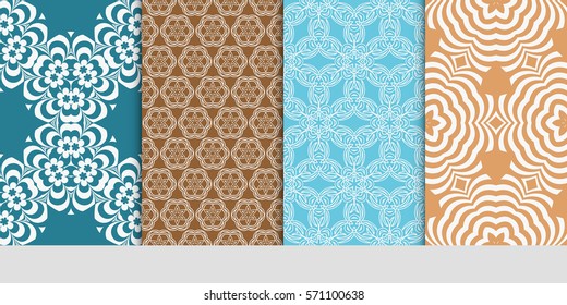 creative set of decorative geometric line pattern. linear floral seamless ornament. vector illustration. for design, wallpaper, fabric, invitation, brochure