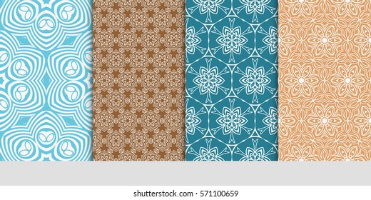 creative set of decorative geometric line pattern. linear floral seamless ornament. vector illustration. for design, wallpaper, fabric, invitation, brochure