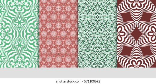creative set of decorative geometric line pattern. linear floral seamless ornament. vector illustration. for design, wallpaper, fabric, invitation, brochure
