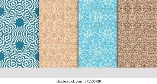 creative set of decorative geometric line pattern. linear floral seamless ornament. vector illustration. for design, wallpaper, fabric, invitation, brochure
