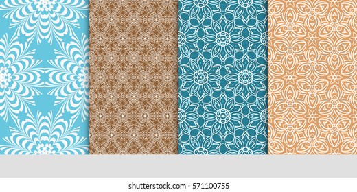 creative set of decorative geometric line pattern. linear floral seamless ornament. vector illustration. for design, wallpaper, fabric, invitation, brochure