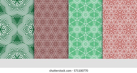 creative set of decorative geometric line pattern. linear floral seamless ornament. vector illustration. for design, wallpaper, fabric, invitation, brochure
