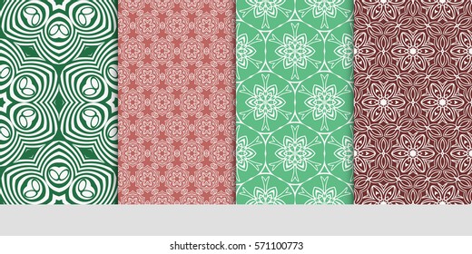 creative set of decorative geometric line pattern. linear floral seamless ornament. vector illustration. for design, wallpaper, fabric, invitation, brochure