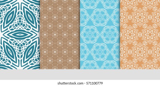 creative set of decorative geometric line pattern. linear floral seamless ornament. vector illustration. for design, wallpaper, fabric, invitation, brochure