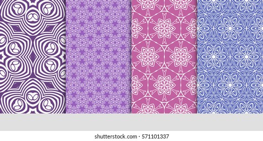 creative set of decorative geometric line pattern. linear floral seamless ornament. vector illustration. for design, wallpaper, fabric, invitation, brochure