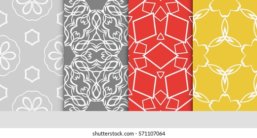creative set of decorative geometric line pattern. linear floral and geometry seamless ornament. vector illustration. for design, wallpaper, fabric, invitation, brochure