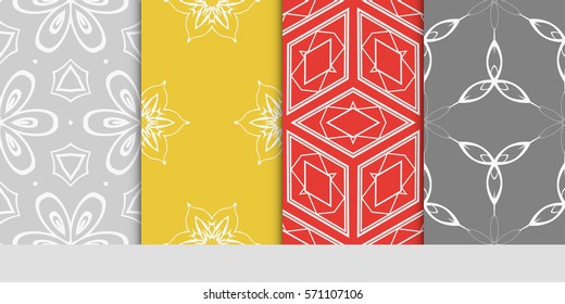 creative set of decorative geometric line pattern. linear floral and geometry seamless ornament. vector illustration. for design, wallpaper, fabric, invitation, brochure