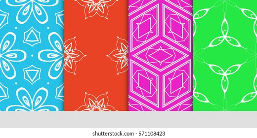 creative set of decorative geometric line pattern. linear floral and geometry seamless ornament. vector illustration. for design, wallpaper, fabric, invitation, brochure