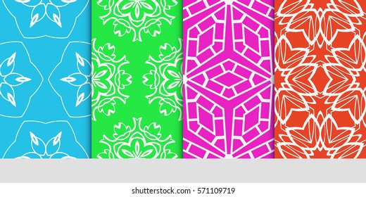creative set of decorative geometric line pattern. linear floral and geometry seamless ornament. vector illustration. for design, wallpaper, fabric, invitation, brochure