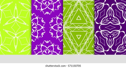 creative set of decorative geometric line pattern. linear floral and geometry seamless ornament. vector illustration. for design, wallpaper, fabric, invitation, brochure