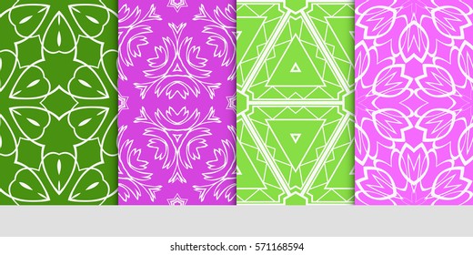 creative set of decorative geometric line pattern. linear floral and geometry seamless ornament. vector illustration. for design, wallpaper, fabric, invitation, brochure