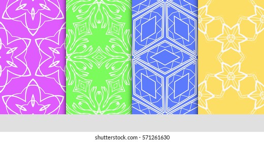 creative set of decorative geometric line pattern. linear floral and geometry seamless ornament. vector illustration. for design, wallpaper, fabric, invitation, brochure