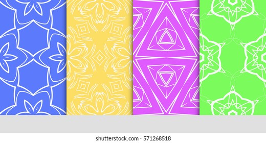 creative set of decorative geometric line pattern. linear floral and geometry seamless ornament. vector illustration. for design, wallpaper, fabric, invitation, brochure