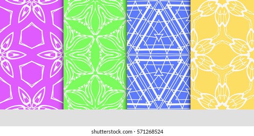 creative set of decorative geometric line pattern. linear floral and geometry seamless ornament. vector illustration. for design, wallpaper, fabric, invitation, brochure