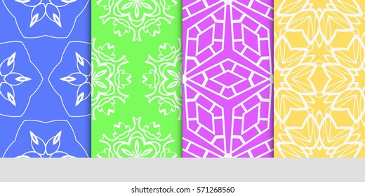 creative set of decorative geometric line pattern. linear floral and geometry seamless ornament. vector illustration. for design, wallpaper, fabric, invitation, brochure