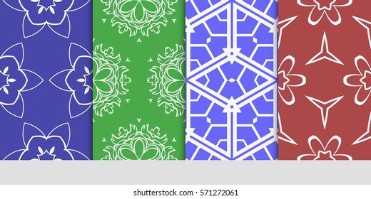 creative set of decorative geometric line pattern. linear floral and geometry seamless ornament. vector illustration. for design, wallpaper, fabric, invitation, brochure