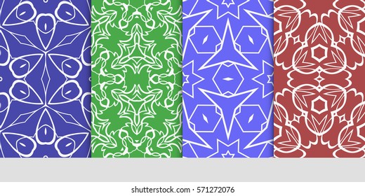 creative set of decorative geometric line pattern. linear floral and geometry seamless ornament. vector illustration. for design, wallpaper, fabric, invitation, brochure