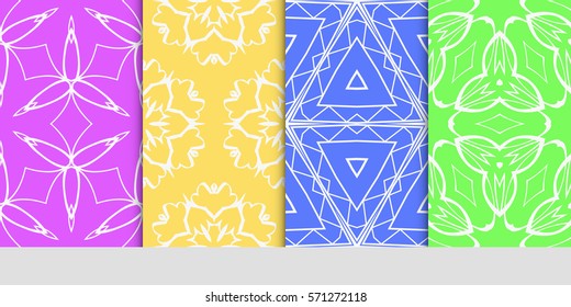 creative set of decorative geometric line pattern. linear floral and geometry seamless ornament. vector illustration. for design, wallpaper, fabric, invitation, brochure