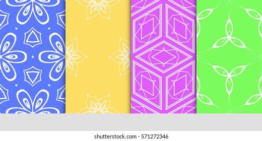 creative set of decorative geometric line pattern. linear floral and geometry seamless ornament. vector illustration. for design, wallpaper, fabric, invitation, brochure