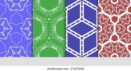 creative set of decorative geometric line pattern. linear floral and geometry seamless ornament. vector illustration. for design, wallpaper, fabric, invitation, brochure