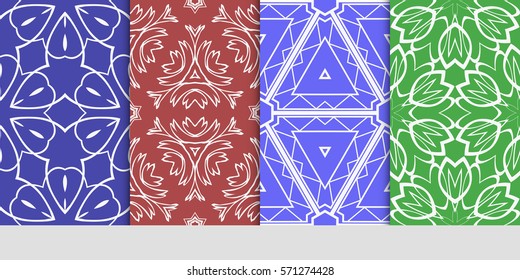 creative set of decorative geometric line pattern. linear floral and geometry seamless ornament. vector illustration. for design, wallpaper, fabric, invitation, brochure