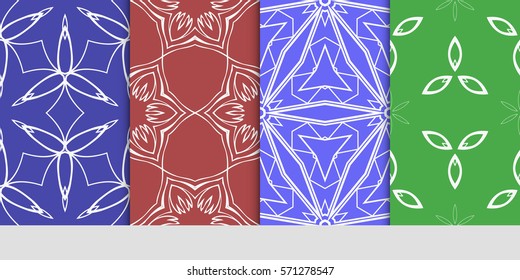 creative set of decorative geometric line pattern. linear floral and geometry seamless ornament. vector illustration. for design, wallpaper, fabric, invitation, brochure