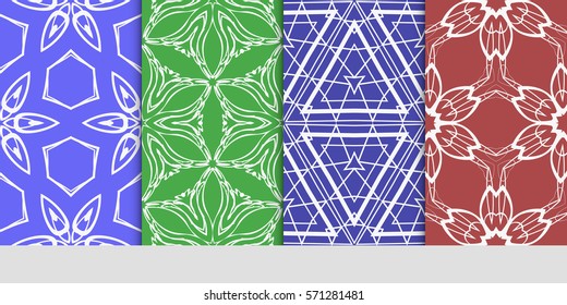 creative set of decorative geometric line pattern. linear floral and geometry seamless ornament. vector illustration. for design, wallpaper, fabric, invitation, brochure