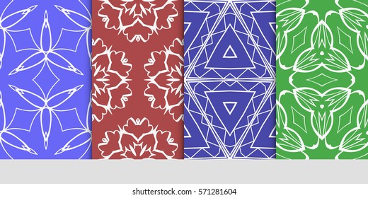 creative set of decorative geometric line pattern. linear floral and geometry seamless ornament. vector illustration. for design, wallpaper, fabric, invitation, brochure