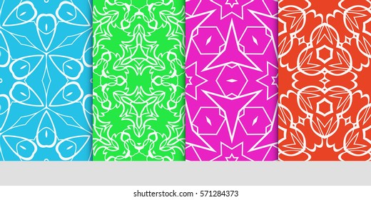 creative set of decorative geometric line pattern. linear floral and geometry seamless ornament. vector illustration. for design, wallpaper, fabric, invitation, brochure