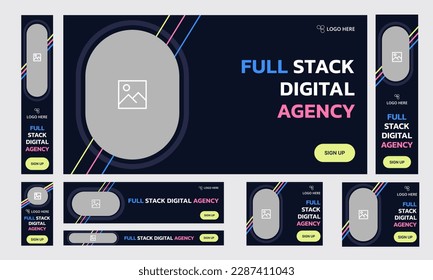 Creative set of digital agency web banner template design for social media posts, fully editable vector eps 10 file format