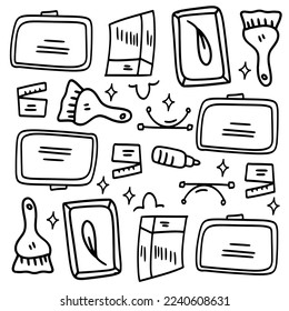 conjunto creativo con estilo de línea de doodle vector