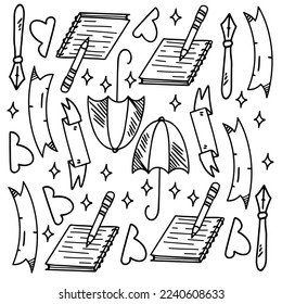 creative set with doodle line style vector