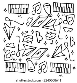 creative set with doodle line style vector