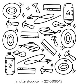 creative set with doodle line style vector