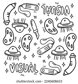creative set with doodle line style vector