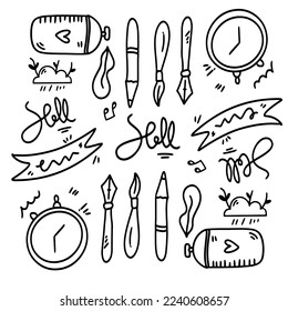 creative set with doodle line style vector