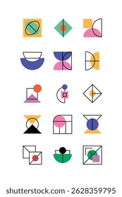 Conjunto criativo de ícones vetoriais editáveis em um estilo linear com formas geométricas