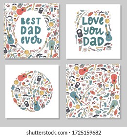 creative set of Father's day cards, prints, patterns created from hand drawn doodles and quotes. EPS 10